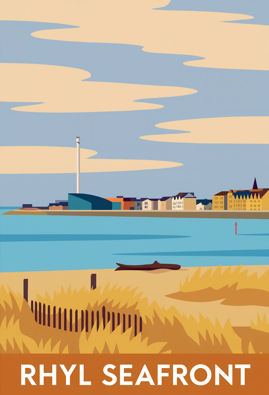 Stylised Rhyl coastal boardwalk art print